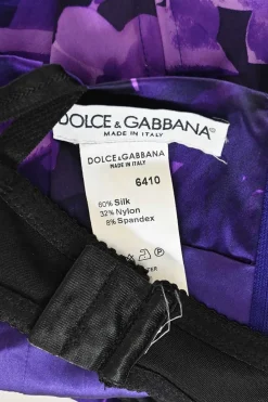 Purple silk-blend floral print satin bustier zip-up top with adjustable spaghetti straps