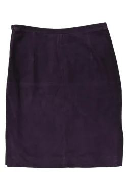Purple suede pull-on mid-rise pencil skirt