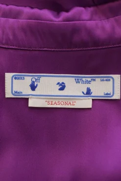 Purple twist-draped viscose satin point collar blouson-style shirt dress