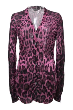 Purple viscose leopard digi-print button-front cardigan