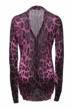 Purple viscose leopard digi-print button-front cardigan