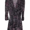 Purple viscose-blend devoré velvet leopard print wrap effect tiered mini dress