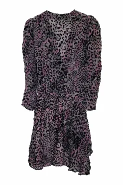 Purple viscose-blend devoré leopard-print velvet wrap-effect mini dress