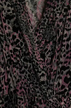Purple viscose-blend devoré leopard-print velvet wrap-effect mini dress