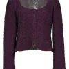 Purple wool-blend bouclé tweed scoop neck zip-up tailored top