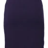 Purple wool-blend pull-on knee-length pencil skirt with tonal satin waistband