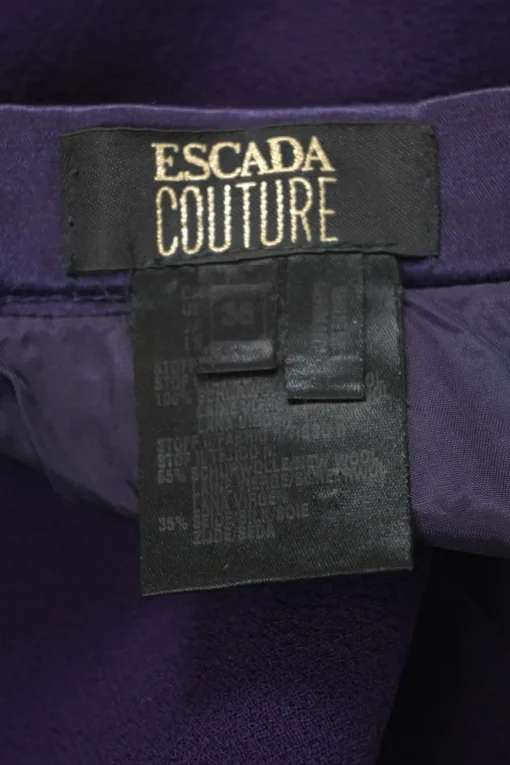 Purple wool-blend pull-on knee-length pencil skirt with tonal satin waistband