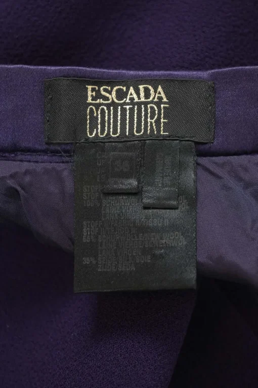 Purple wool-blend pull-on knee-length pencil skirt with tonal satin waistband