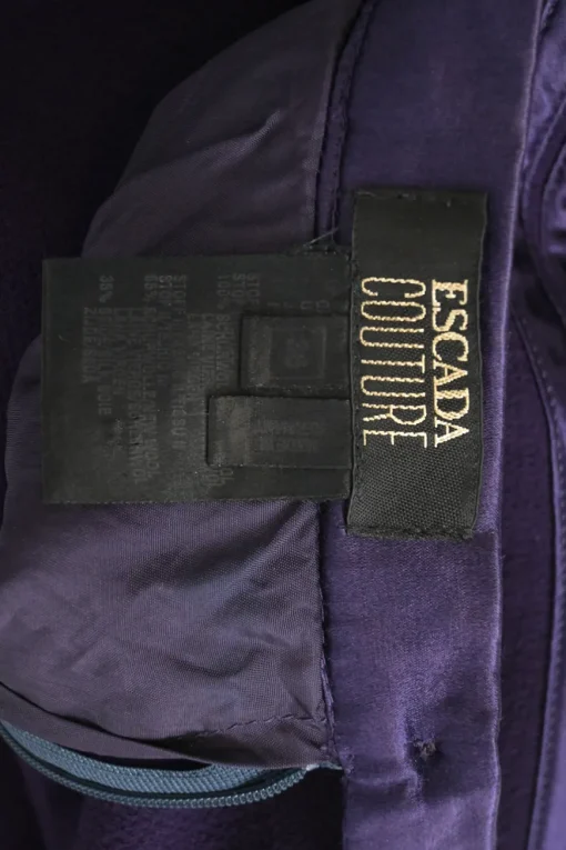 Purple wool-blend pull-on knee-length pencil skirt with tonal satin waistband