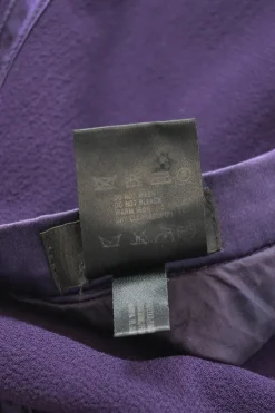 Purple wool-blend pull-on knee-length pencil skirt with tonal satin waistband