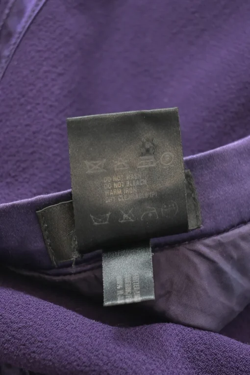Purple wool-blend pull-on knee-length pencil skirt with tonal satin waistband