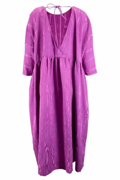 Rachel Comey 3/4 sleeve wool mix tent dress, with low V neck back in a moire jacquard purple fabric.