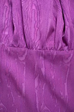 Rachel Comey 3/4 sleeve wool mix tent dress, with low V neck back in a moire jacquard purple fabric.