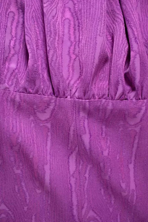 Rachel Comey 3/4 sleeve wool mix tent dress, with low V neck back in a moire jacquard purple fabric.