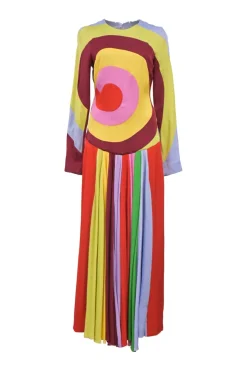 Rainbow viscose colour-block The Five long sleeve gown