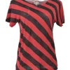 Red and black bias-cut jersey knit stripe crewneck pullover T-shirt