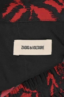 Red and black viscose leaf Ikat print Joslin asymmetric midi skirt