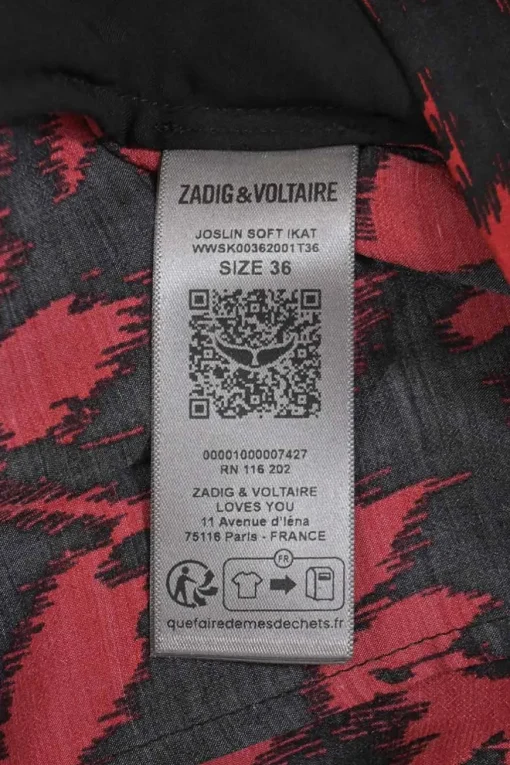 Red and black viscose leaf Ikat print Joslin asymmetric midi skirt