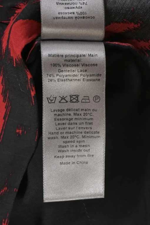 Red and black viscose leaf Ikat print Joslin asymmetric midi skirt