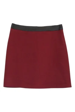 Red and black viscose-blend pull-on A-line mini skirt with contrasting waistband