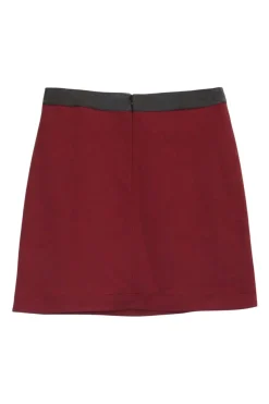 Red and black viscose-blend pull-on A-line mini skirt with contrasting waistband