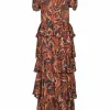 Red and Orange Serena Tiered Ruffle Dress