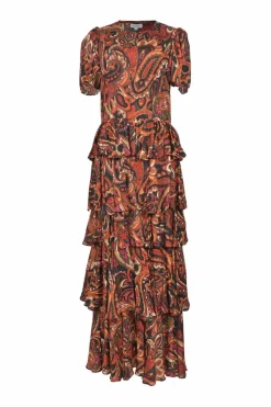 Red and Orange Serena Tiered Ruffle Dress