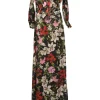 Red Anora floral print twist-neck cold-shoulder gown