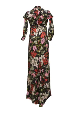 Red Anora floral print twist-neck cold-shoulder gown