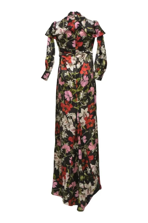 Red Anora floral print twist-neck cold-shoulder gown