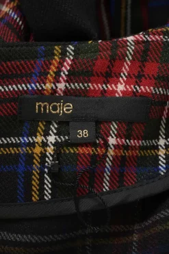 Red bias-cut polyester-blend tartan check wrap-front apron-style mini skirt with hip buckle fastening