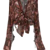 Red Pattern-printed with Tie-detailed Silk Shirt