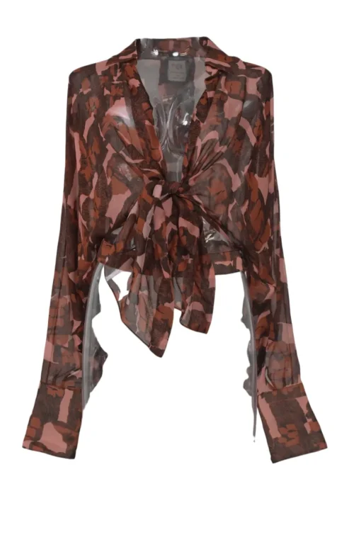 Red Pattern-printed with Tie-detailed Silk Shirt
