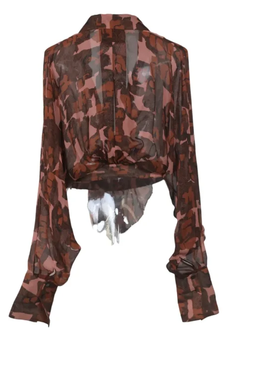 Red Pattern-printed with Tie-detailed Silk Shirt
