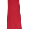 Red polyester sleeveless bateau neck tank plissé shift dress