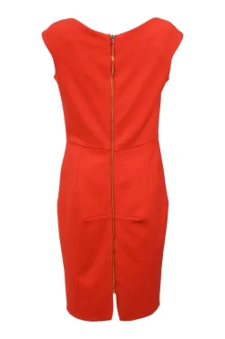 Red polyester-blend crepe square neck Matlock cap sleeve mini sheath dress