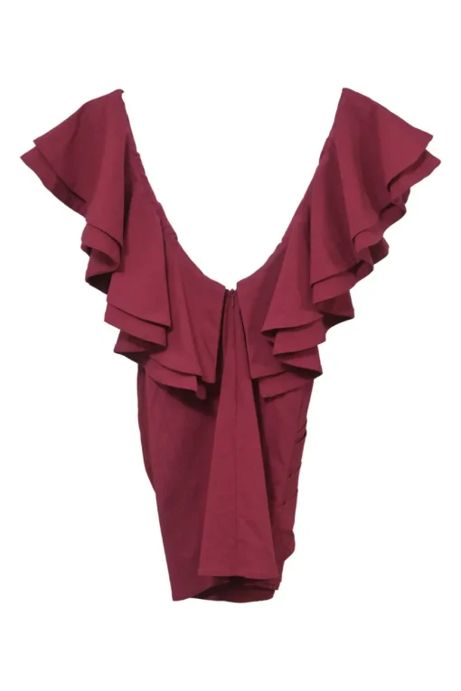 Red rayon-blend Jackson flutter sleeve plunge neck mini dress