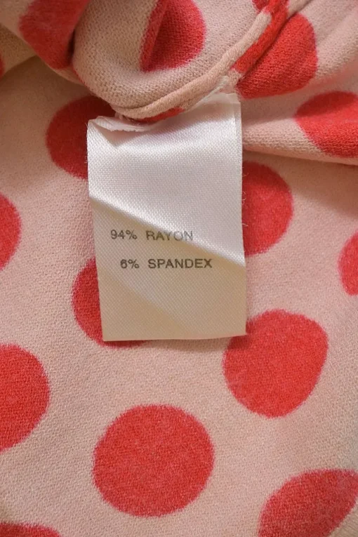 Red rayon-blend polka dot print jersey knit button-front cardigan