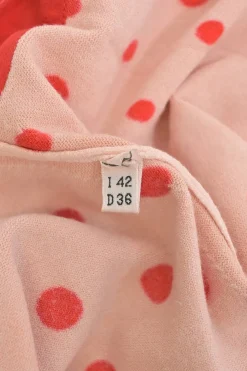 Red rayon-blend polka dot print jersey knit button-front cardigan