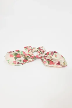 Red ruched cotton novelty strawberry print drop-waist mini dress with flounce sleeves and scalloped tier-ruffle skirt