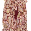 Red silk paisley print fringe pussy-bow blouse