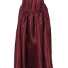 Red silk-blend taffeta empire-waist gathered swing dress