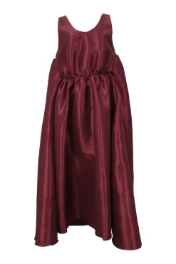 Red silk-blend taffeta empire-waist gathered swing dress