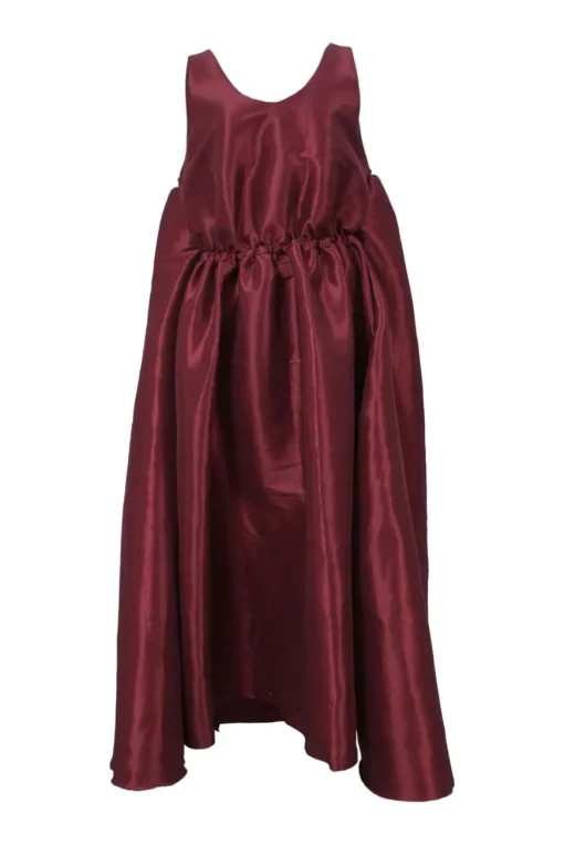 Red silk-blend taffeta empire-waist gathered swing dress
