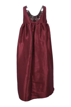 Red silk-blend taffeta empire-waist gathered swing dress
