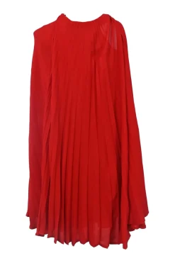 Red twist neck georgette convertible cape plissé shift dress
