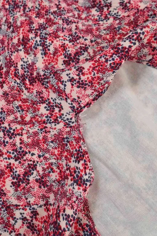 Red viscose ditsy print three-quarter sleeve tiered mini dress