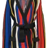 Red viscose piqué wrap-front tie-waist cardigan