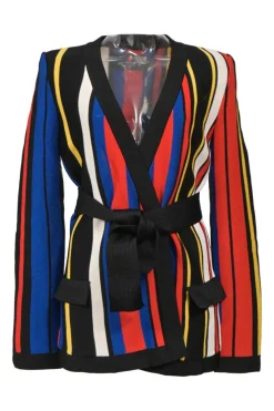 Red viscose piqué wrap-front tie-waist cardigan