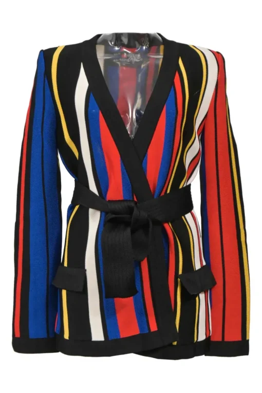 Red viscose piqué wrap-front tie-waist cardigan